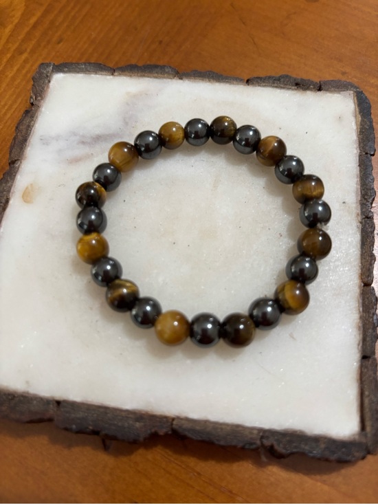 Jewelry - Tiger Eye and Hematite Bead Stretch Bracelet - Brown & Gray